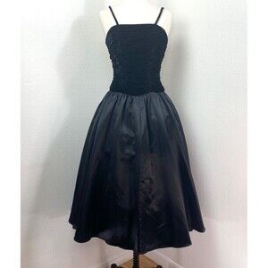Vtg 80s Act I Black Velvet Satin Dress Size 5-6 Formal Evening Prom Goth Dance